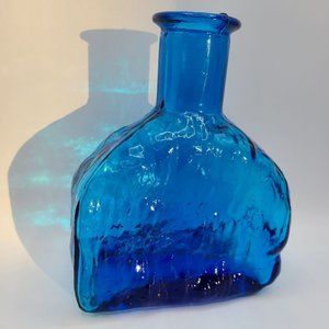 Vintage Reijmyre Swedish Blue Art Glass Carafe Textured Bottle